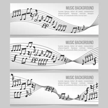 Music banners vector set with notes and sound wave イラスト素材
