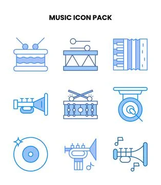 Music Blue Vector Icons Pack Stock Illustration