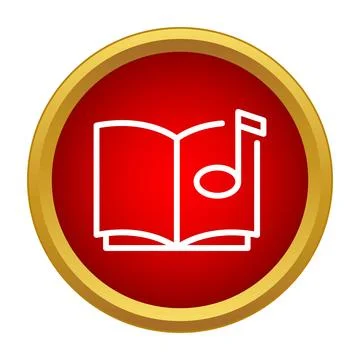 Music book icon with note on red button Stockillustratie