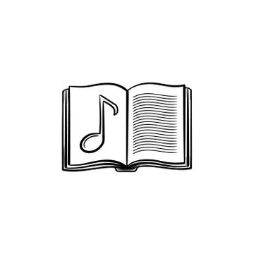 Music book with note hand drawn sketch icon. Illustrazione stock