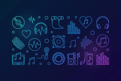 Music bright horizontal illustration. Vector linear banner Stock Illustration