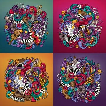 Music cartoon 4 square composition backgrounds 스톡 일러스트