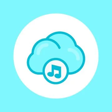 Music in cloud icon in flat style, vector illustration Stock Illustration