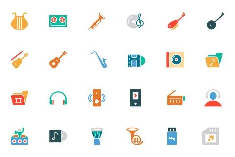 Music Colored Vector Icons Set Stock Illustration