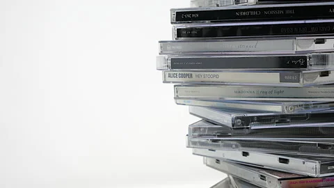 Music Compact Disc CD, Collection Of Music Albums . Stock Footage 144489132