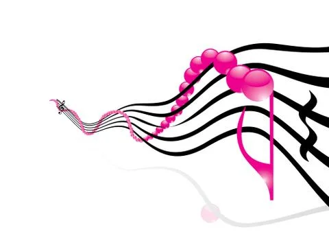 Music concept - pink shiny notes on white background vector illustration Illustration