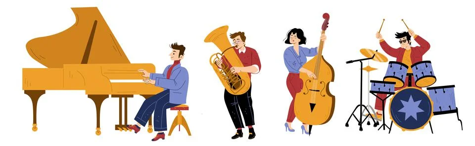 Music concert, jazz band musicians Stock Illustration