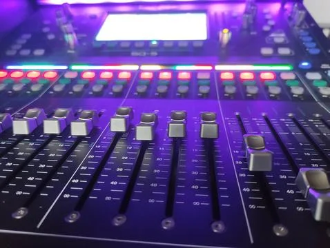 Music console close view background, professional sound device Stock Photos