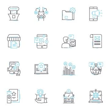 Music countdowns linear icons set. Top, Hit, Chart, Billboard, Radio, Countdown Stock Illustration