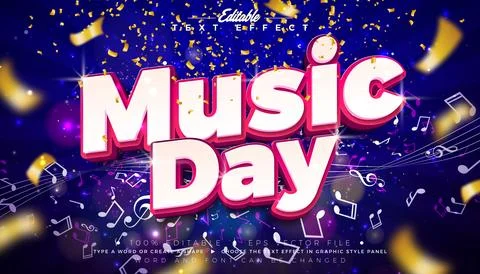 Music Day Text Effect Design Editable Vector Graphic Style Effect with 3d T.. Illustrazione stock