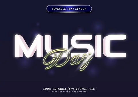 Music day text effects template with neon style. Suitable for logos, social m Stock Illustration