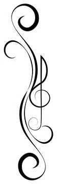 Music design. Vertical scrolls and treble clef. For concert, music, sticker.. Stock Illustration