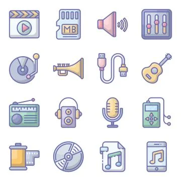 Music Device Flat Icons Pack Illustrazione stock