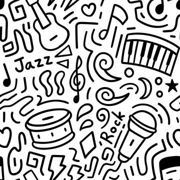 Music doodle pattern seamless. Vector illustration Stock Illustration