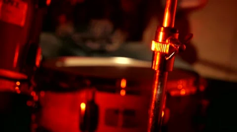 Music drums in the studio red lights party musicians playing Stock Footage 66262984