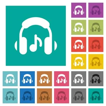 Music earphones solid square flat multi colored icons イラスト素材