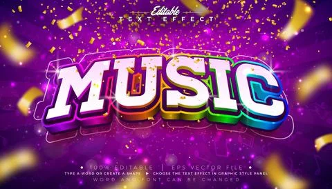 Music Editable Text Effect Design Vector Graphic Style with 3d Colorful Typog Illustrazione stock