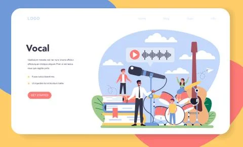 Music education course web banner or landing page. Young performer Stock Illustration