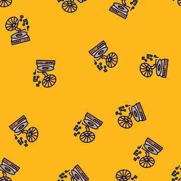 Music elderly leisure vector seamless pattern Stock Illustration