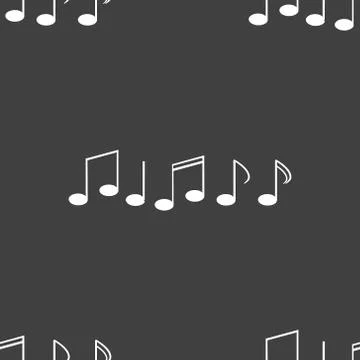Music elements notes web icon. flat design. Seamless gray pattern. Stock Illustration
