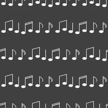 Music elements notes web icon. flat design. Seamless gray pattern. Stock Illustration