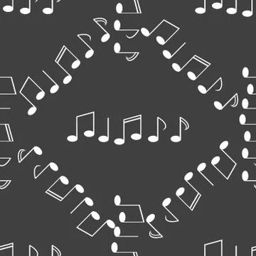 Music elements notes web icon. flat design. Seamless gray pattern. Illustrazione stock