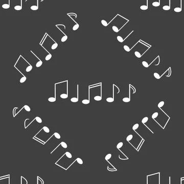 Music elements notes web icon. flat design. Seamless gray pattern. Illustrazione stock