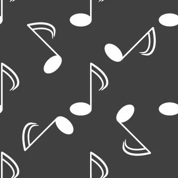 Music elements notes web icon. flat design. Seamless gray pattern. Stock Illustration