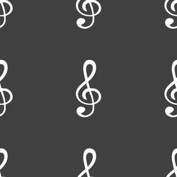 Music elements notes web icon. flat design. Seamless gray pattern. 스톡 일러스트