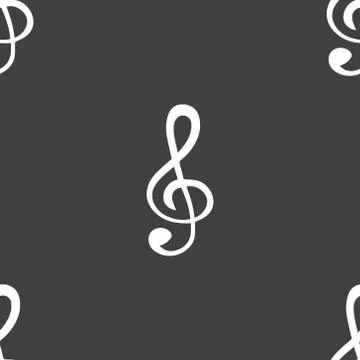 Music elements notes web icon. flat design. Seamless gray pattern. Illustrazione stock