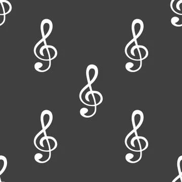 Music elements notes web icon. flat design. Seamless gray pattern. イラスト素材