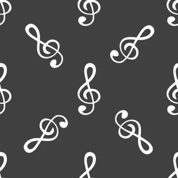 Music elements notes web icon. flat design. Seamless gray pattern. Illustrazione stock