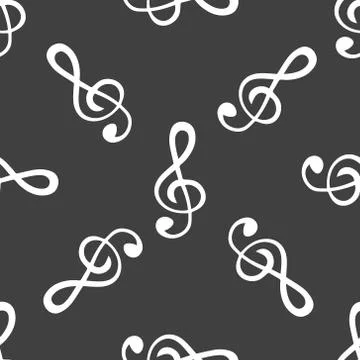 Music elements notes web icon. flat design. Seamless gray pattern. Illustrazione stock