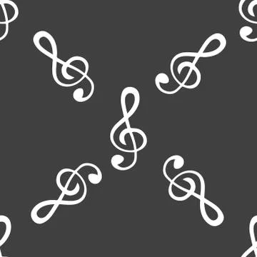 Music elements notes web icon. flat design. Seamless gray pattern. イラスト素材