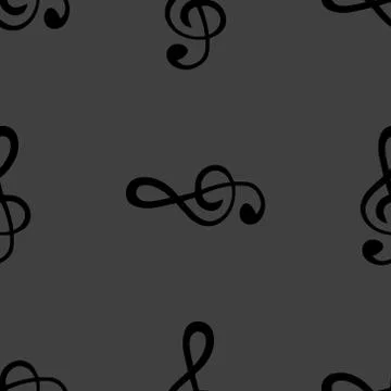 Music elements notes web icon. flat design. Seamless gray pattern. Stock Illustration