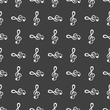 Music elements notes web icon. flat design. Seamless gray pattern. Illustrazione stock