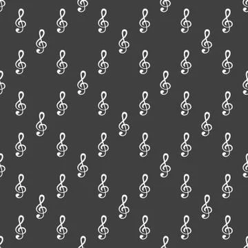 Music elements notes web icon. flat design. Seamless gray pattern. Illustrazione stock