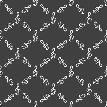 Music elements notes web icon. flat design. Seamless gray pattern. 스톡 일러스트