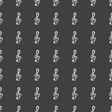 Music elements notes web icon. flat design. Seamless gray pattern. 스톡 일러스트