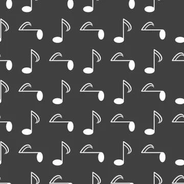 Music elements notes web icon. flat design. Seamless gray pattern. Stock Illustration