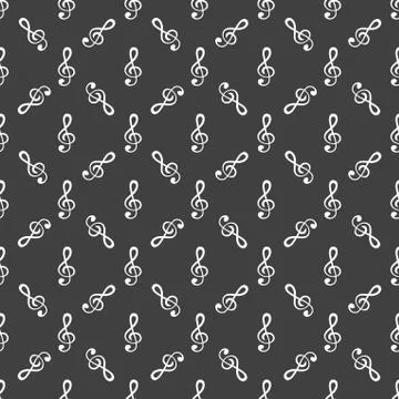 Music elements notes web icon. flat design. Seamless gray pattern. Stock Illustration