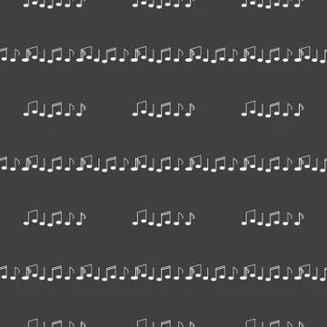 Music elements notes web icon. flat design. Seamless gray pattern. Stock Illustration