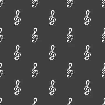 Music elements notes web icon. flat design. Seamless gray pattern. 스톡 일러스트