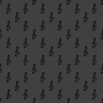 Music elements notes web icon. flat design. Seamless gray pattern. Stock Illustration