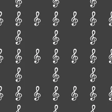 Music elements notes web icon. flat design. Seamless gray pattern. Illustrazione stock
