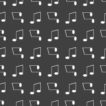 Music elements notes web icon. flat design. Seamless gray pattern. Stock Illustration