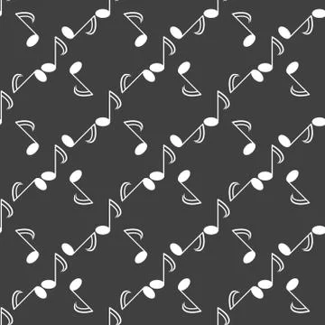Music elements notes web icon. flat design. Seamless gray pattern. 스톡 일러스트