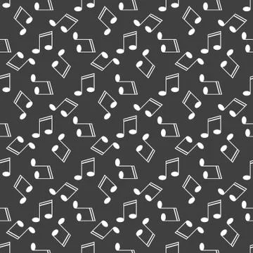 Music elements notes web icon. flat design. Seamless gray pattern. Stock Illustration