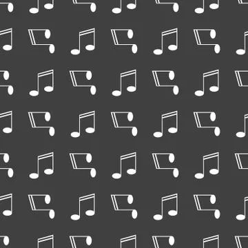 Music elements notes web icon. flat design. Seamless gray pattern. Stock Illustration