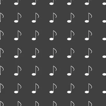 Music elements notes web icon. flat design. Seamless gray pattern. Stock Illustration